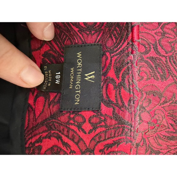 Worthington Woman Red Black Damask Brocade Pencil Skirt Plus Size 18W Back Zip - Picture 4 of 6